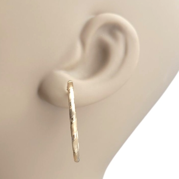 14K Yellow Gold Textured Hoop Earrings #21092 - Picture 6 of 6